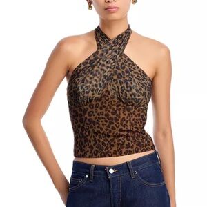 Aqua Bloomingdale’s Mesh Leopard Halter Top - Exclusive, NWT size L